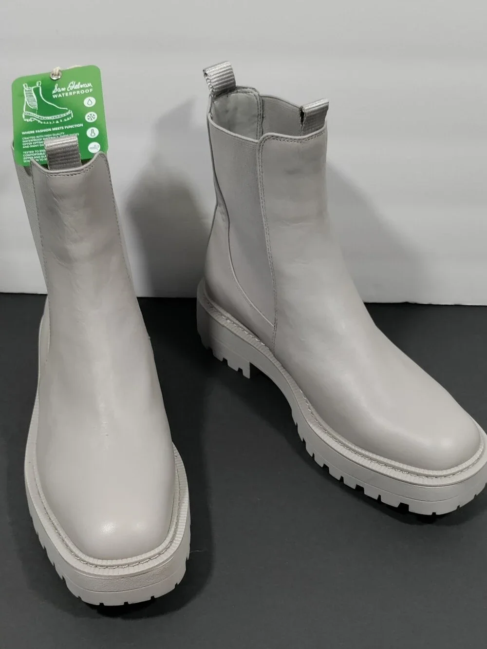 Sam Edelman Laguna Waterproof Leather Chelsea Boots Gray Size 8.5M NWT
